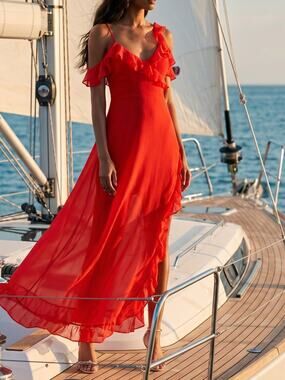 NWT! REVOLVE Runway the Label SHOWPO Winnie red ruffle dress US M
